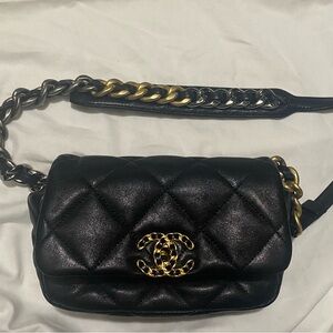CHANEL Black Quilted Leather Belt Bag